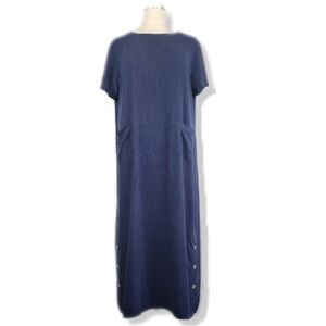 Vintage 90’s Navy Blue Lagenlook Linen Blend Pinafore T Shirt Midi Dress M